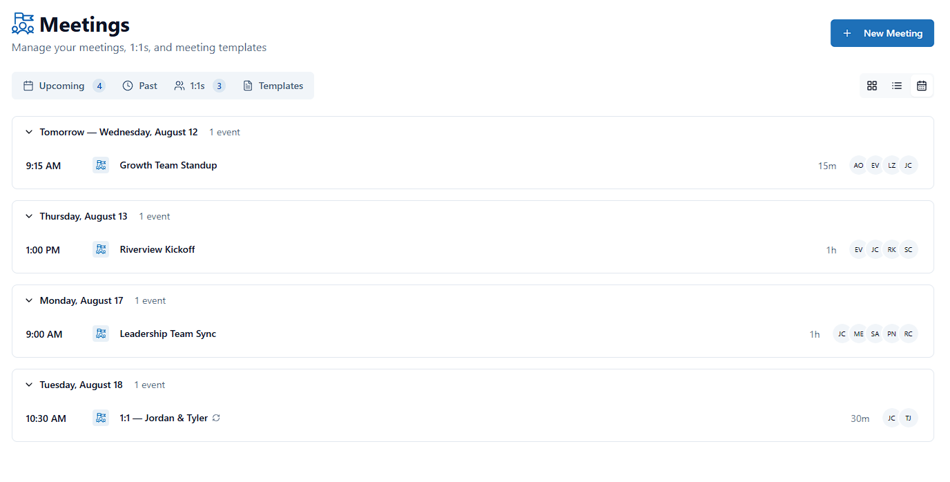 Meetings interface preview