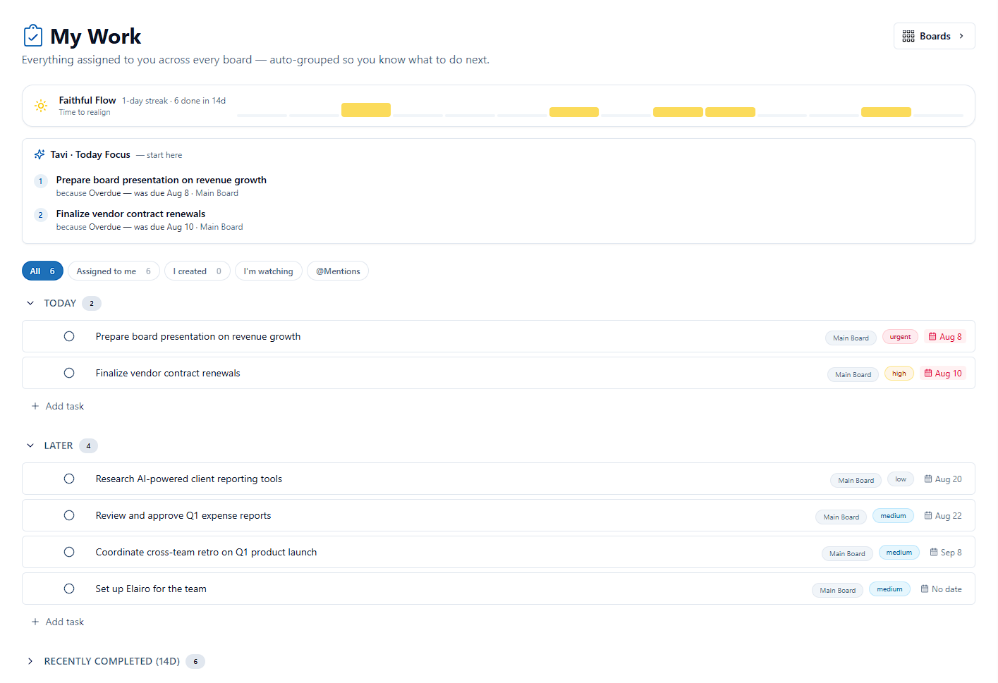 My Work interface preview