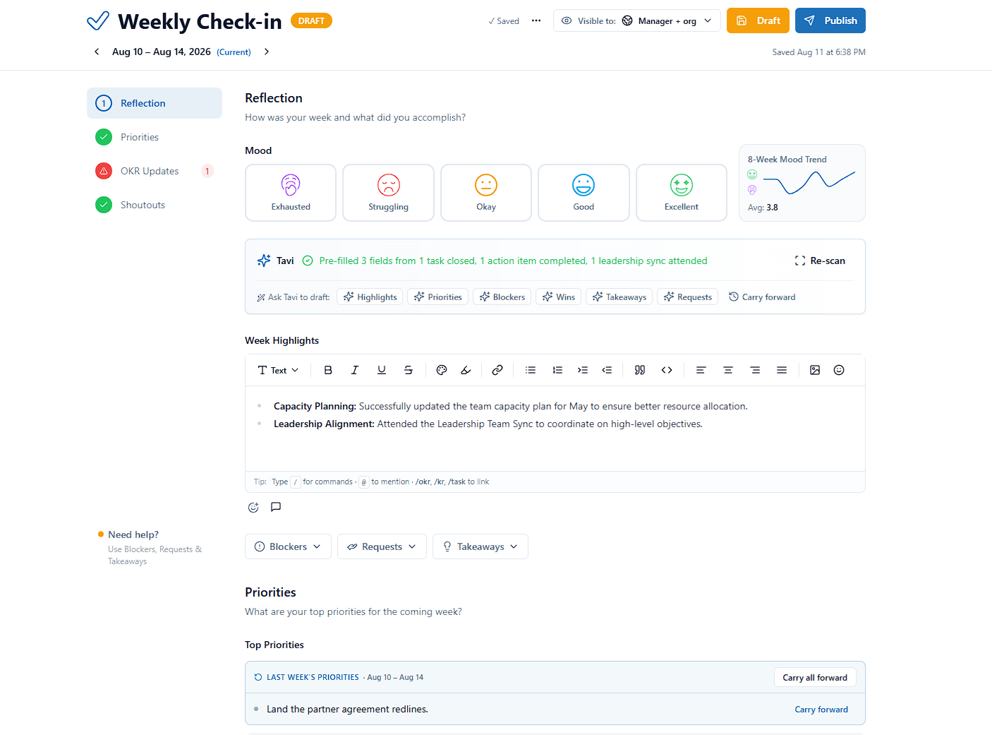 Weekly Check-in interface preview